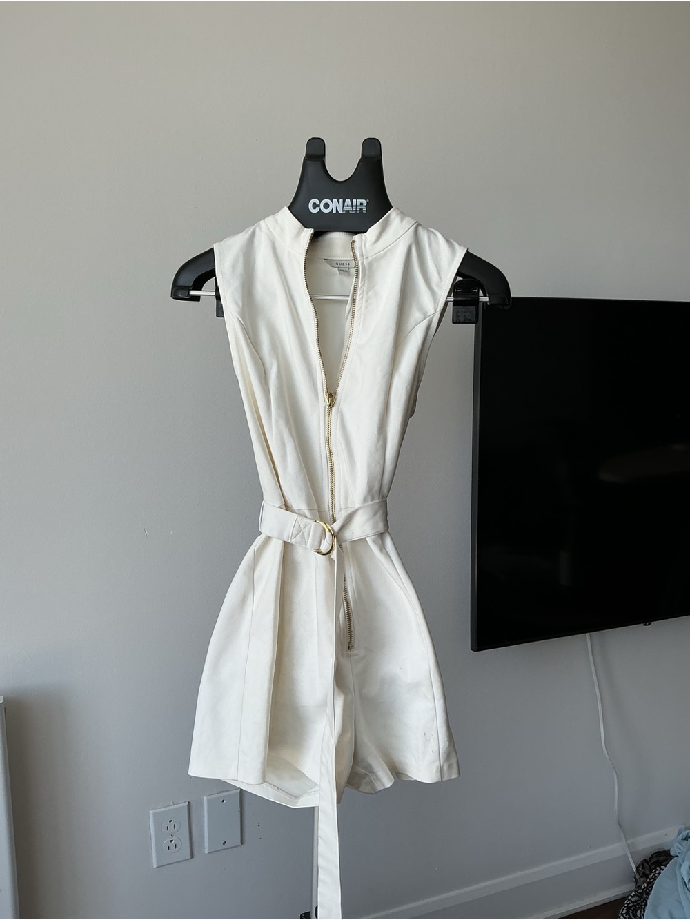 Guess Cream Sleeveless Zip Romper with D-Ring Belt